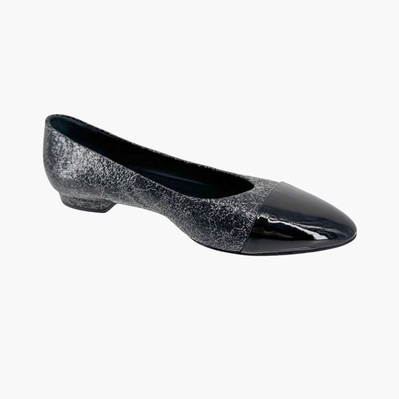 Chanel CC Cap Toe Ballet Flats Black Silver Leather Size 37.5 US 6.5–7 Women - Picture 12 of 15